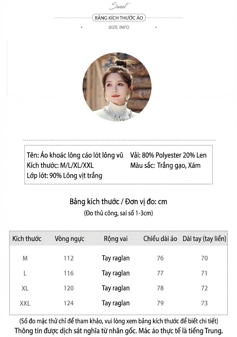 Áo Khoác Nữ Lót Lông Vũ Dáng Ôm Vừa Vặn Phong Cách Tiểu Thư Màu Be, Xám chi tiết 6