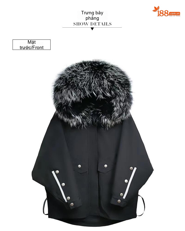 Áo Khoác Nữ Mùa Đông Cotton Lót Lông Thêu Hình Oversize Phong Cách Hàn Quốc Màu Đen chi tiết 19