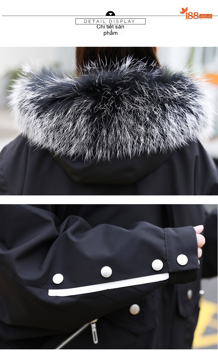 Áo Khoác Nữ Mùa Đông Cotton Lót Lông Thêu Hình Oversize Phong Cách Hàn Quốc Màu Đen chi tiết 21