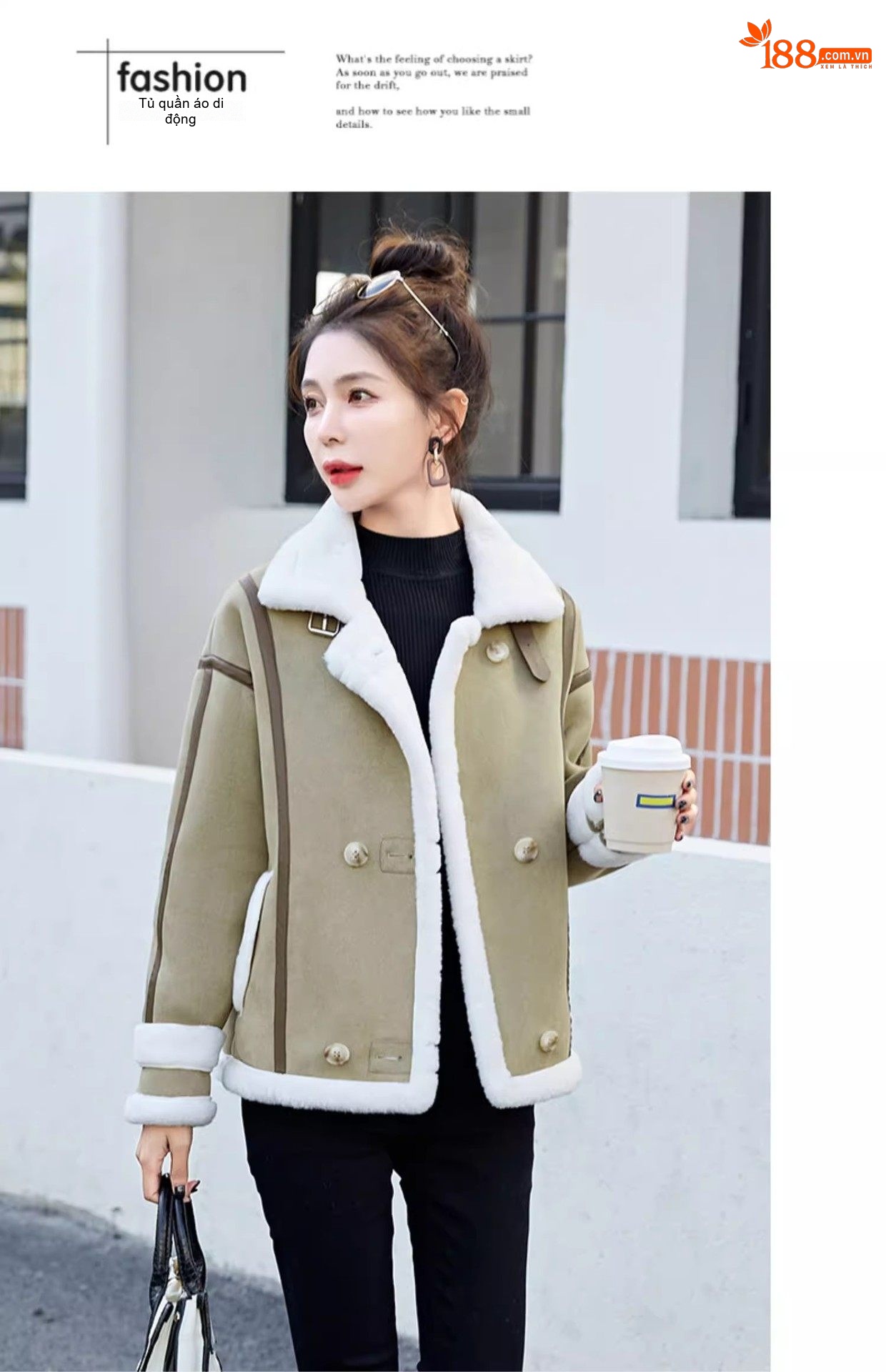 Áo Khoác Nữ Nhung Da Lộn Lông Cừu Non Kiểu Ngắn Rộng Rãi Màu Nâu, Trắng, Xanh chi tiết 25