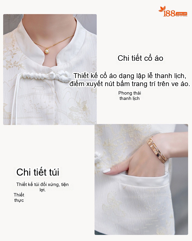 Áo Khoác Nữ Quốc Phong Trung Hoa Tân Thời Thượng Kiểu Ngắn Màu Trắng chi tiết 7