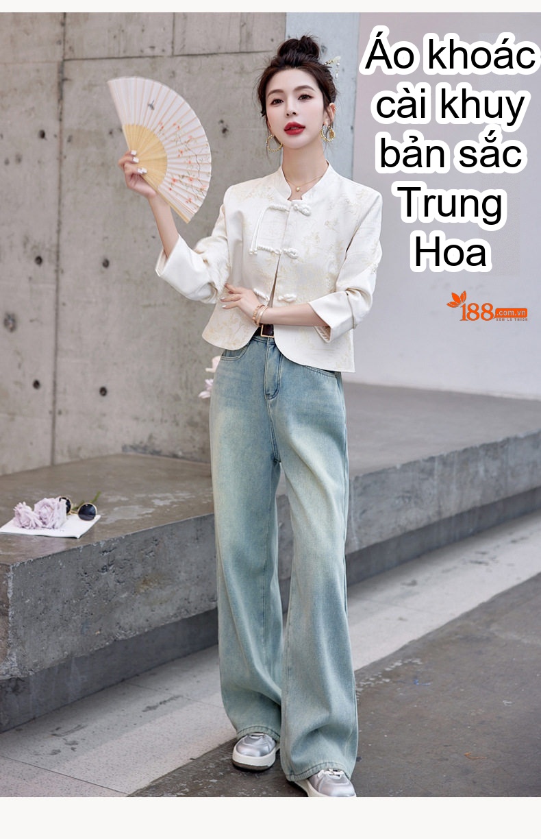 Áo Khoác Nữ Quốc Phong Trung Hoa Tân Thời Thượng Kiểu Ngắn Màu Trắng chi tiết 5