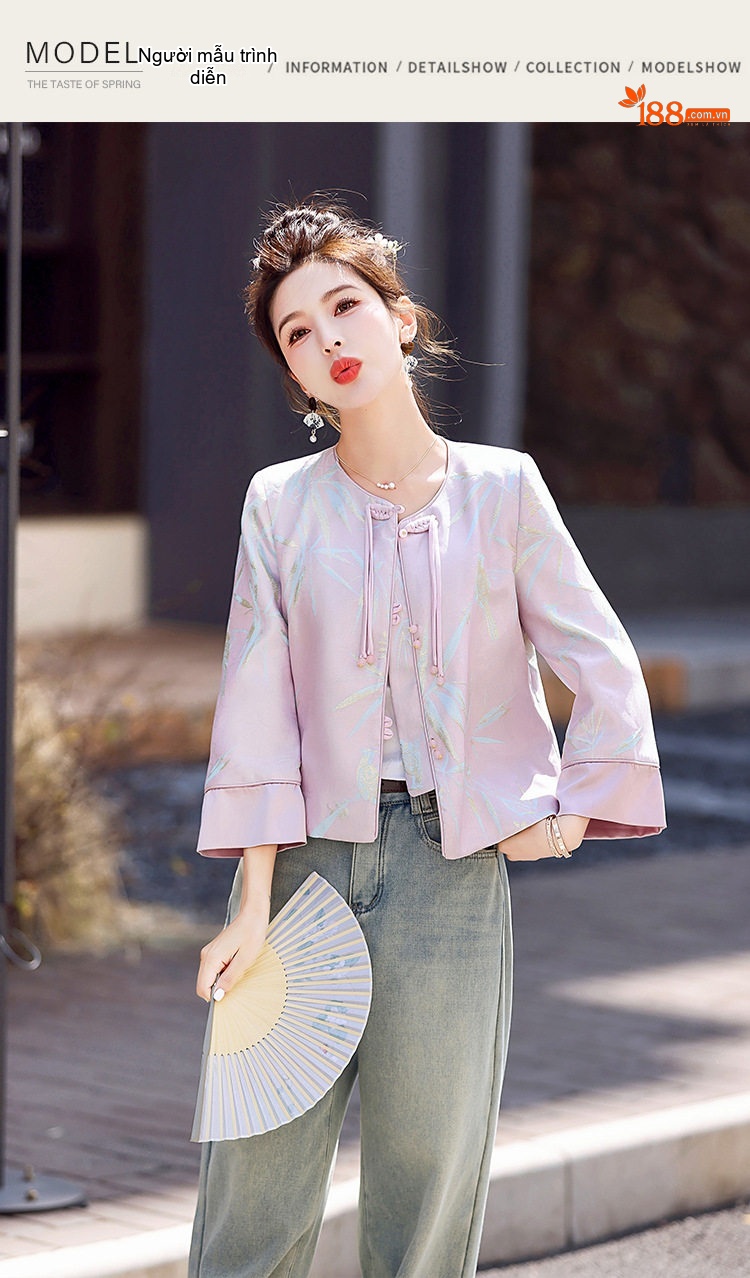 Áo Khoác Nữ Tay Lỡ Cài Khuy Phong Cách Cổ Điển Thoáng Mát Màu Hồng Phối chi tiết 9