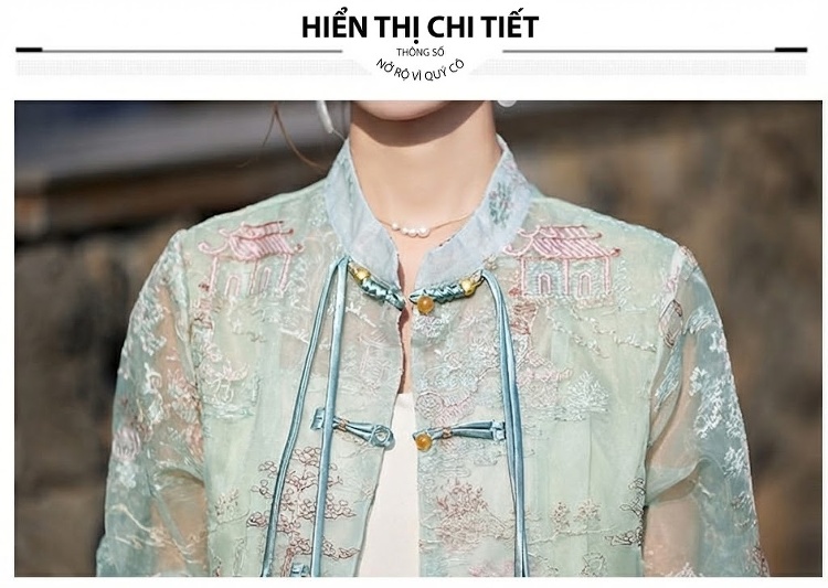 Áo Khoác Nữ Thêu Hoa Cổ Trụ Phong Cách Trung Hoa Thoáng Mát Màu Hồng, Xanh chi tiết 27