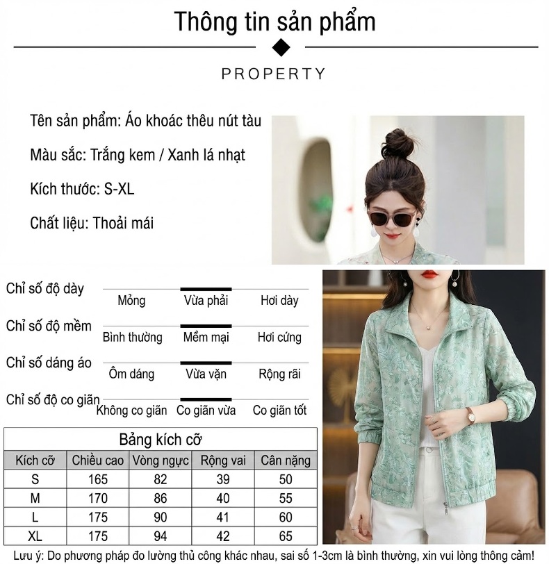 Áo Khoác Nữ Thêu Họa Tiết Cổ Trang Khuy Nút Kiểu Trung Hoa Tay Lỡ Mỏng Màu Trắng, Xanh chi tiết 7