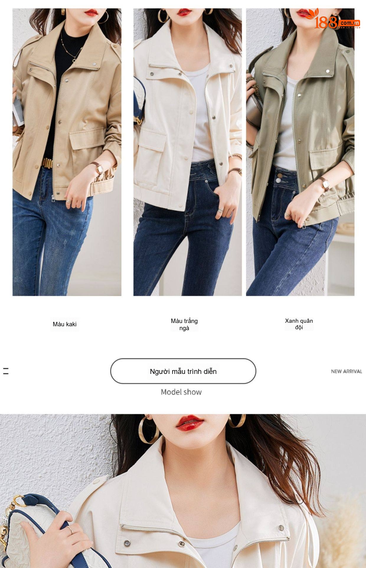 Áo Khoác Nữ Thiết Kế Kiểu Bomber Dáng Ngắn Phong Cách Hàn Quốc Màu Be, Trắng chi tiết 8