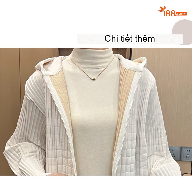 Áo Khoác Nữ Thiết Kế Nhún Bèo Có Mũ Trùm Đầu Dáng Ngắn Cotton Dày Dặn Màu Trắng, Đen chi tiết 4