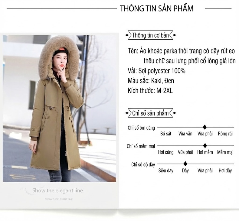 Áo Khoác Parka Nữ Cotton Dáng Dài Vừa Vặn Phong Cách Hàn Quốc Màu Be chi tiết 9
