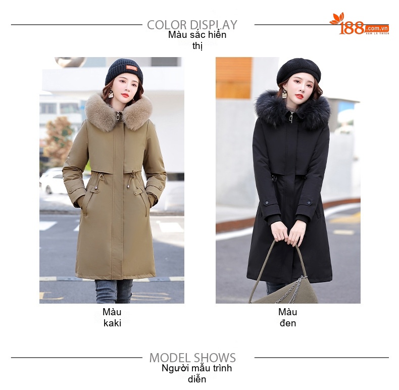 Áo Khoác Parka Nữ Cotton Dáng Dài Vừa Vặn Phong Cách Hàn Quốc Màu Be chi tiết 11