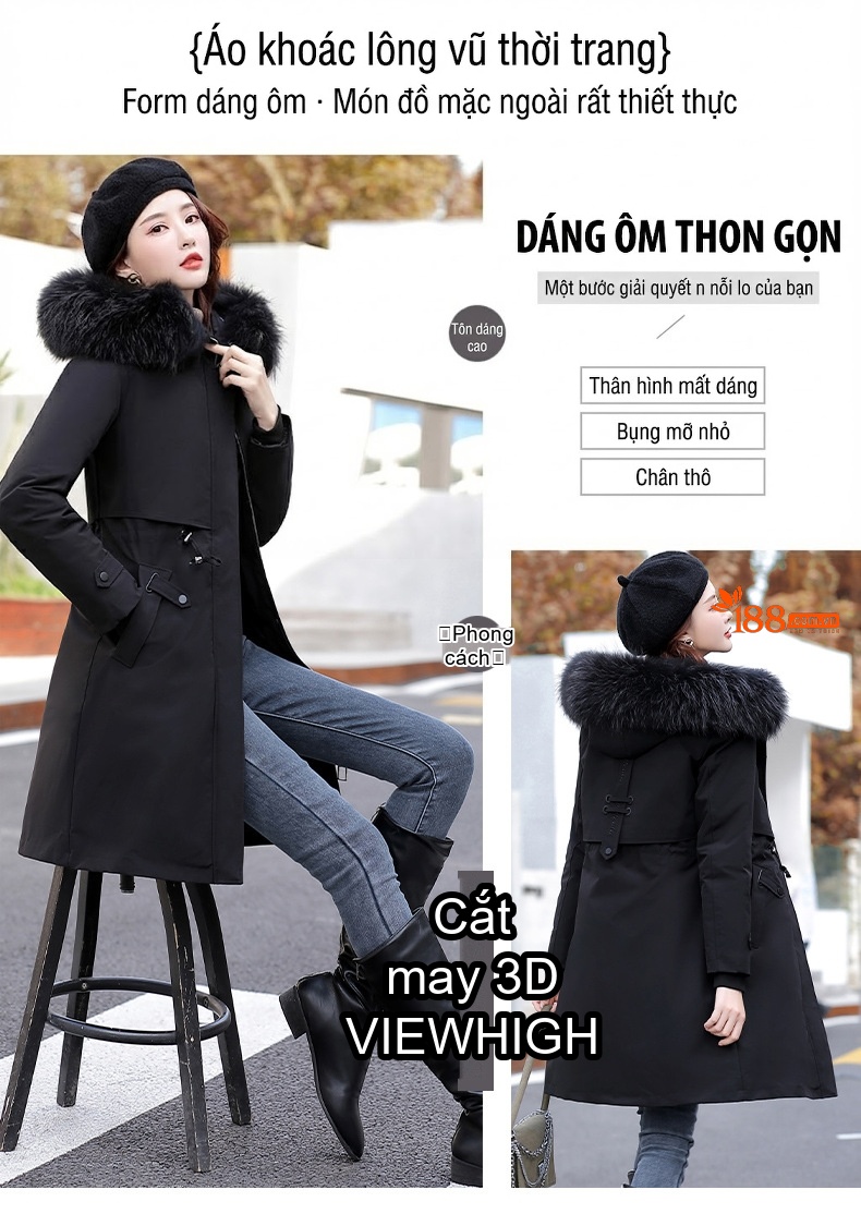 Áo Khoác Parka Nữ Cotton Dáng Dài Vừa Vặn Phong Cách Hàn Quốc Màu Be chi tiết 8
