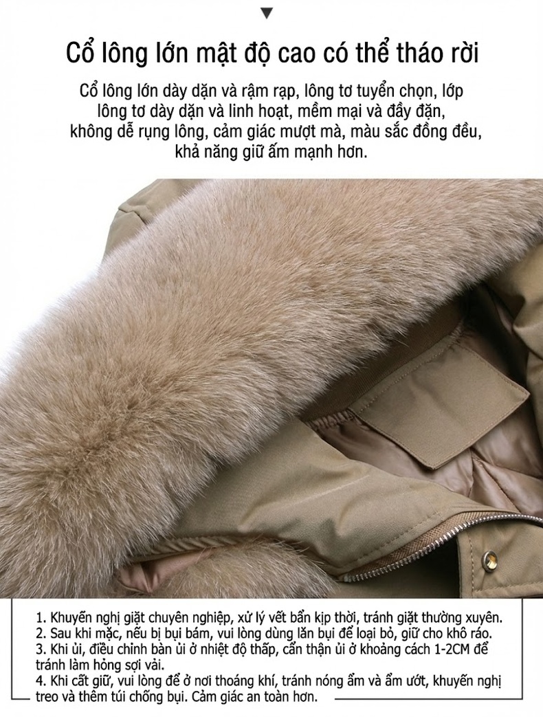 Áo Khoác Parka Nữ Cotton Dáng Dài Vừa Vặn Phong Cách Hàn Quốc Màu Be chi tiết 3