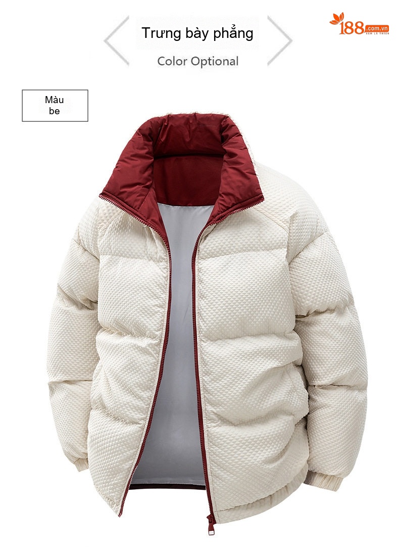 Áo Khoác Phao Cotton Lót Lông Cổ Trụ Unisex Dáng Rộng Giữ Ấm Màu Trắng, Xanh Dương, Hồng, Đen... chi tiết 14