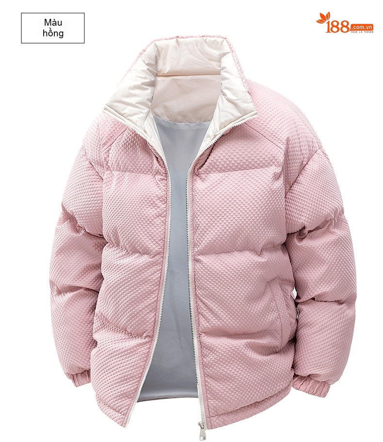 Áo Khoác Phao Cotton Lót Lông Cổ Trụ Unisex Dáng Rộng Giữ Ấm Màu Trắng, Xanh Dương, Hồng, Đen... chi tiết 16