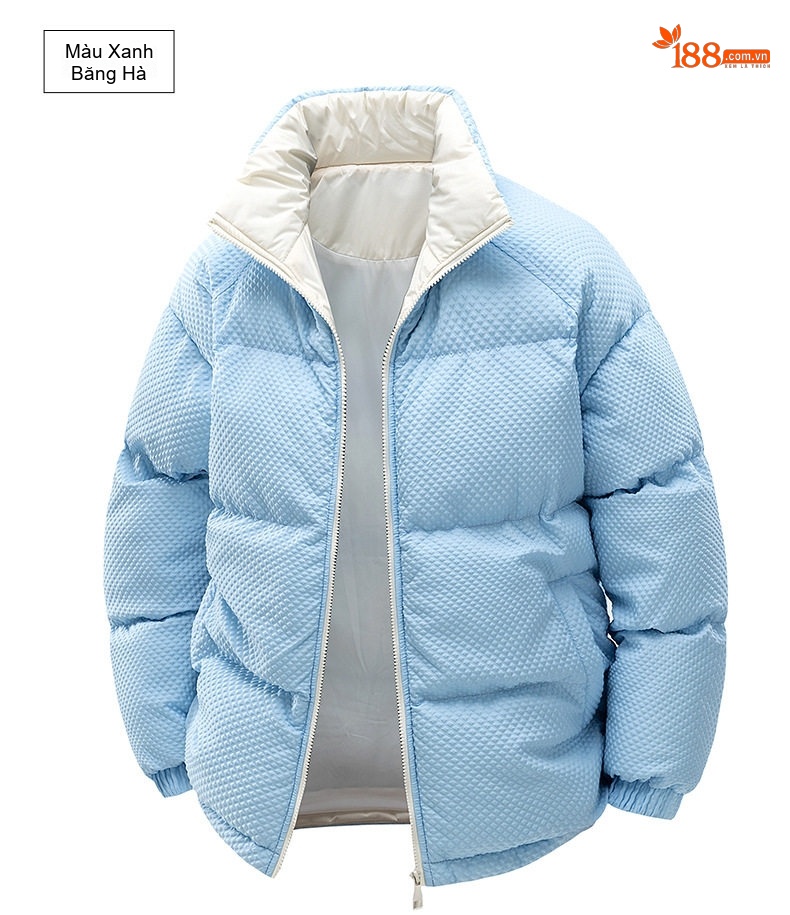 Áo Khoác Phao Cotton Lót Lông Cổ Trụ Unisex Dáng Rộng Giữ Ấm Màu Trắng, Xanh Dương, Hồng, Đen... chi tiết 18