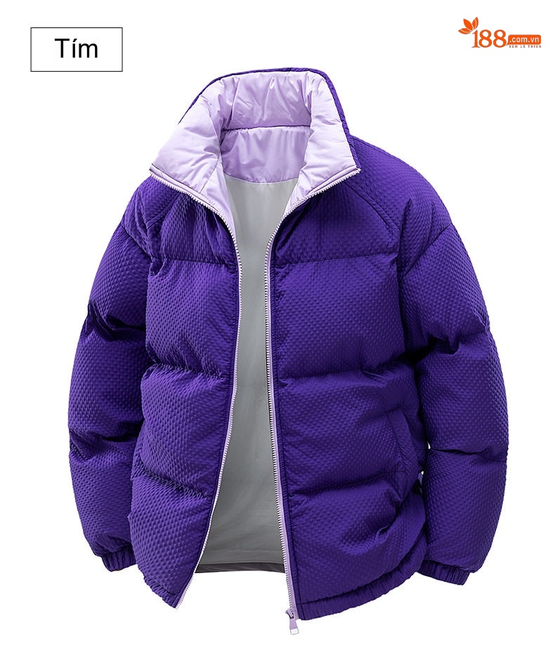 Áo Khoác Phao Cotton Lót Lông Cổ Trụ Unisex Dáng Rộng Giữ Ấm Màu Trắng, Xanh Dương, Hồng, Đen... chi tiết 20
