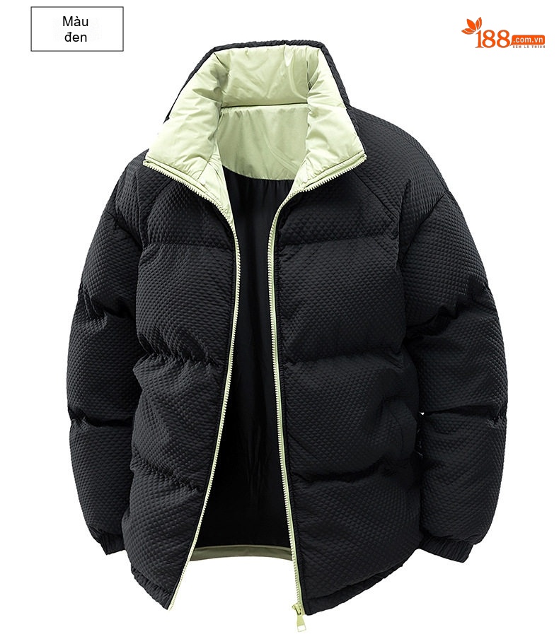 Áo Khoác Phao Cotton Lót Lông Cổ Trụ Unisex Dáng Rộng Giữ Ấm Màu Trắng, Xanh Dương, Hồng, Đen... chi tiết 22