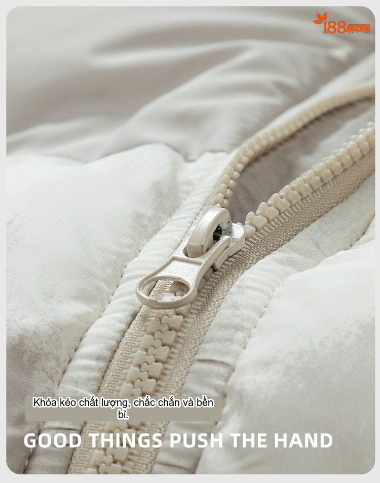 Áo Khoác Phao Cotton Nam Nữ Mẫu Dáng Rộng Mùa Đông Chống Gió Giữ Ấm Dày Dặn Màu Đen, Trắng chi tiết 8