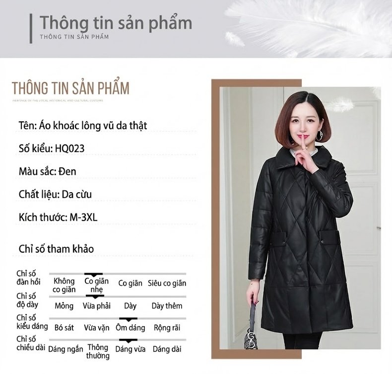 Áo Khoác Phao Da Cừu Dáng Dài Hàn Quốc Cổ Trụ Màu Đen chi tiết 5