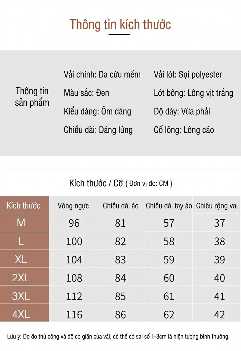 Áo Khoác Phao Da Cừu Dáng Dài Vừa Cổ Lông Thú Dày Dặn Màu Đen chi tiết 5