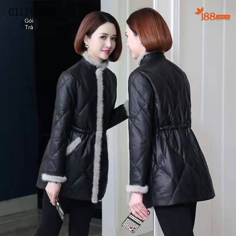 Áo Khoác Phao Da Cừu Dáng Dài Vừa Lông Chồn Phong Cách Thời Trang Màu Đen
