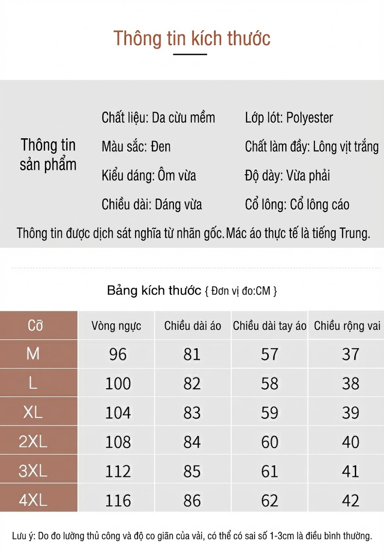 Áo Khoác Phao Da Cừu Dáng Dài Vừa Nữ Cổ Lông Thú Dày Dặn Màu Đen chi tiết 6