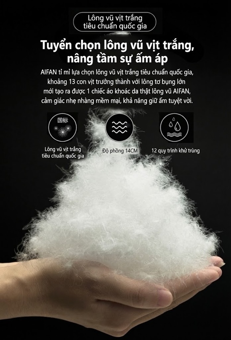 Áo Khoác Phao Da Thật Dáng Dài Nữ Lông Cổ Áo Lông Thú Màu Đen chi tiết 5