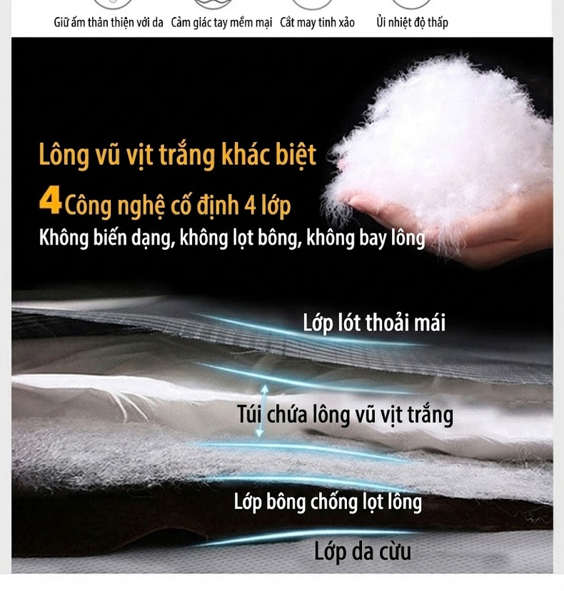 Áo Khoác Phao Dáng Dài Nữ Da Cừu Ôm Dáng Viền Lông Cáo Màu Đen chi tiết 5