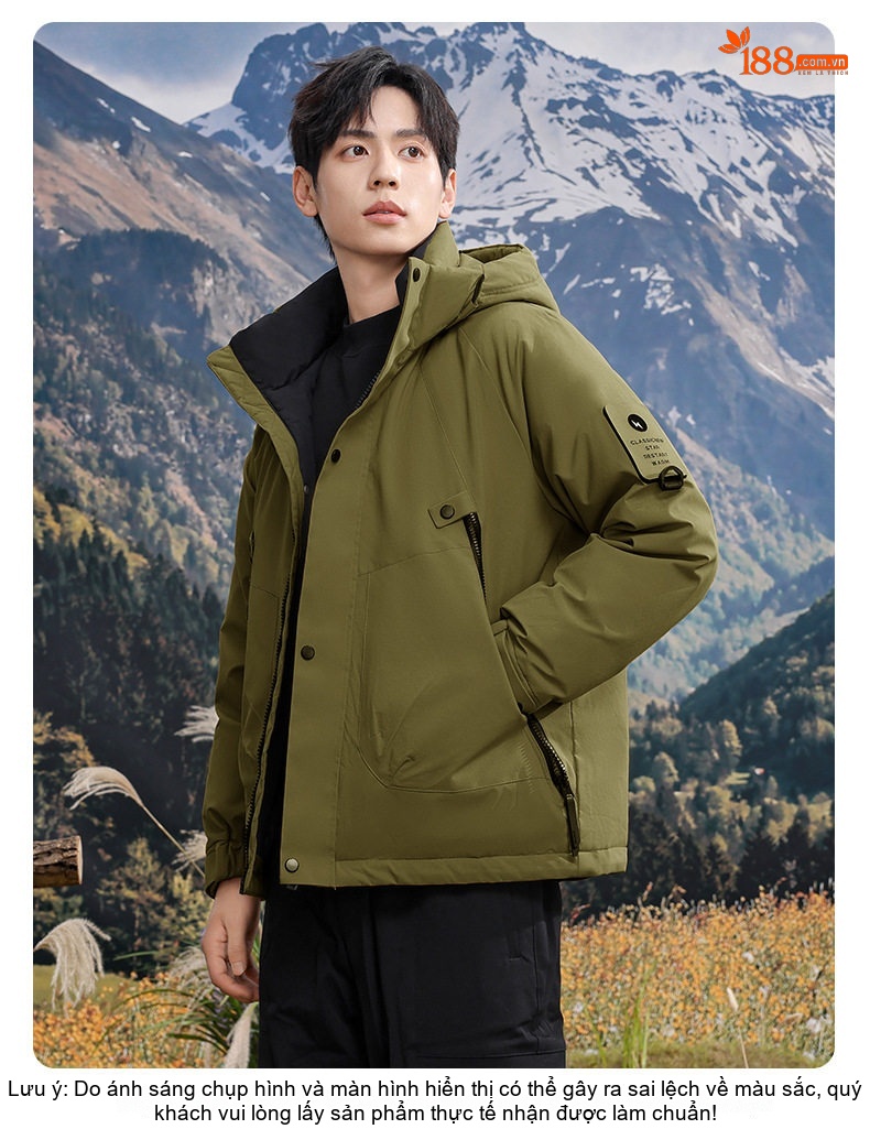 Áo khoác phao dáng rộng có mũ trùm đầu phong cách outdoor cho cặp đôi chi tiết 14