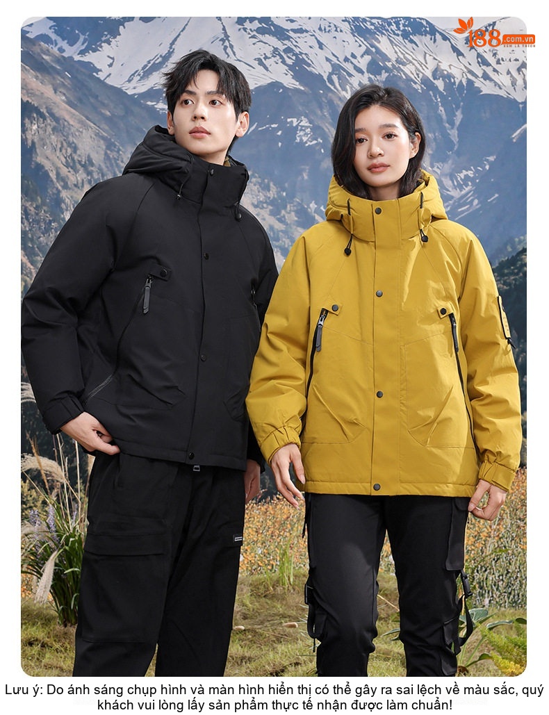 Áo khoác phao dáng rộng có mũ trùm đầu phong cách outdoor cho cặp đôi chi tiết 17