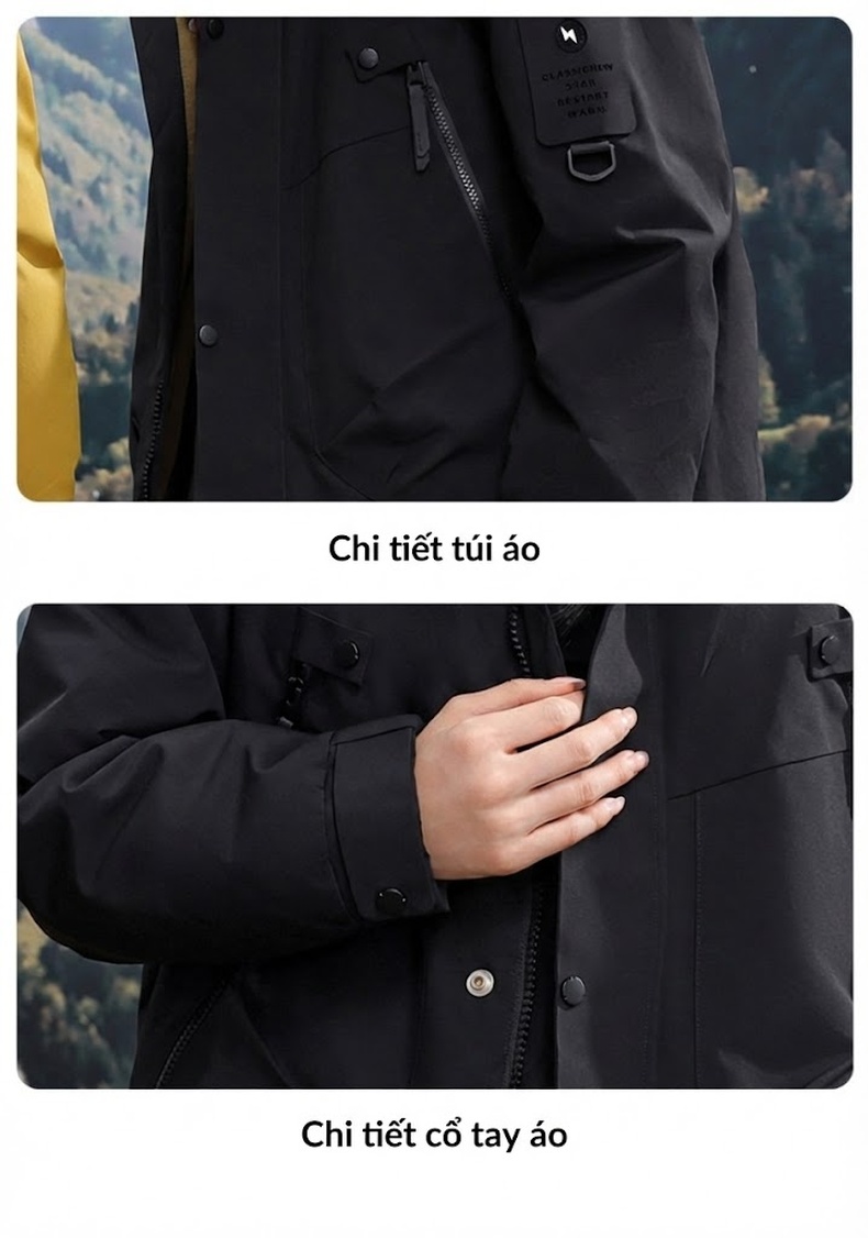 Áo khoác phao dáng rộng có mũ trùm đầu phong cách outdoor cho cặp đôi chi tiết 21