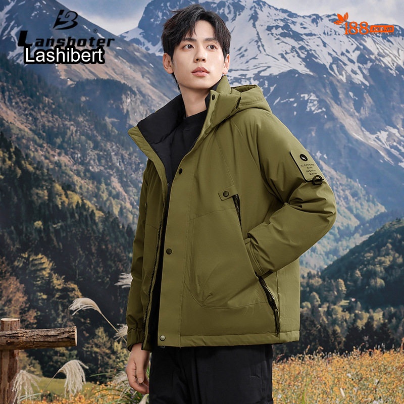 Áo khoác phao dáng rộng có mũ trùm đầu phong cách outdoor cho cặp đôi