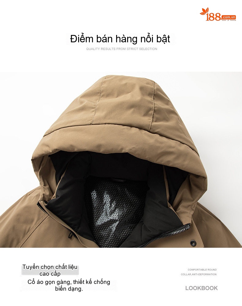 Áo Khoác Phao Lông Vũ Dày Dặn Có Mũ Trùm Đầu Phong Cách Hàn Quốc Màu Be, Vàng, Đỏ, Xanh Rêu, Đen chi tiết 8