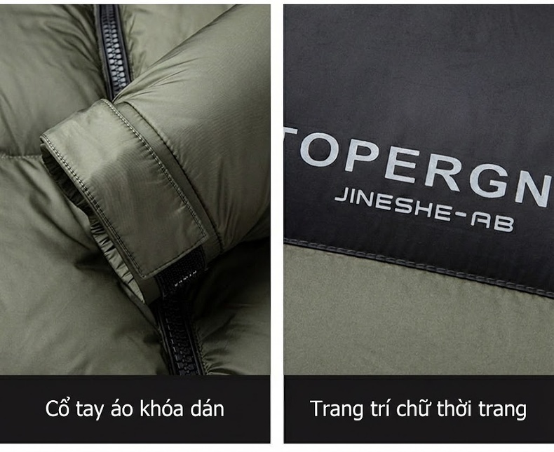 Áo Khoác Phao Lông Vũ Dày Dặn Giữ Ấm Cực Độ Phong Cách Hàn Quốc Màu Đen, Xám, Xanh Olive chi tiết 30