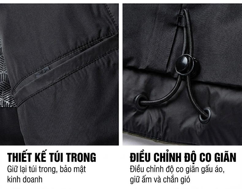 Áo Khoác Phao Lông Vũ Dày Dặn Giữ Ấm Cực Độ Phong Cách Hàn Quốc Màu Đen, Xám, Xanh Olive chi tiết 33