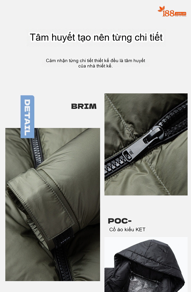 Áo Khoác Phao Lông Vũ Dày Dặn Giữ Ấm Cực Độ Phong Cách Hàn Quốc Màu Đen, Xám, Xanh Olive chi tiết 9