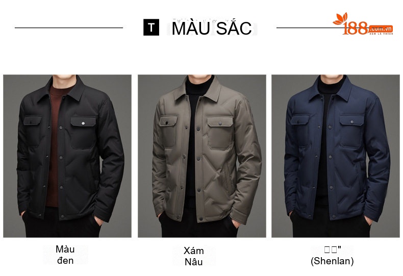 Áo Khoác Phao Lông Vũ Nam Dáng Ngắn Cổ Bẻ Lông Vịt Trắng 90 Giữ Ấm Màu Xám, Xanh Navy, Đen chi tiết 12