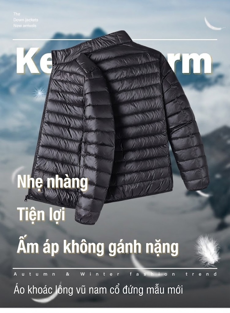 Áo Khoác Phao Lông Vũ Nam Dáng Ngắn Có Mũ Trùm Đầu Mỏng Nhẹ Màu Xám, Đen, Xanh Navy, Đỏ Rượu chi tiết 20