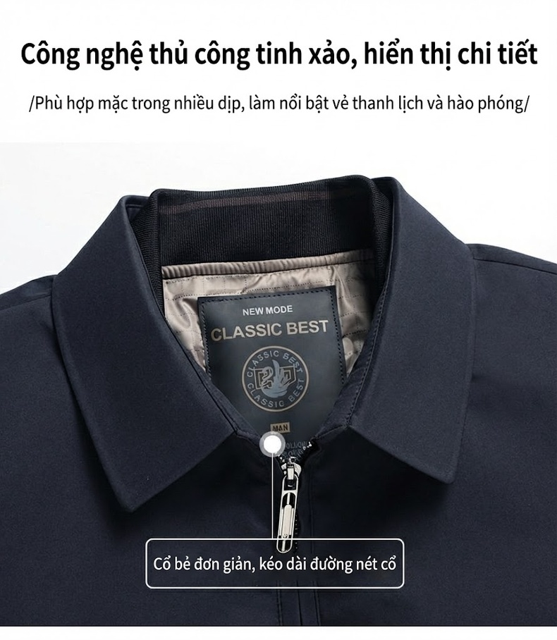 Áo Khoác Phao Lông Vũ Nam Trung Niên Chất Liệu Vải Sữa Tơ Có Thể Tháo Rời Màu Xanh Navy chi tiết 8