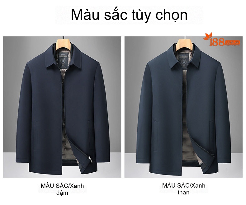 Áo Khoác Phao Lông Vũ Nam Trung Niên Chất Liệu Vải Sữa Tơ Có Thể Tháo Rời Màu Xanh Navy chi tiết 11