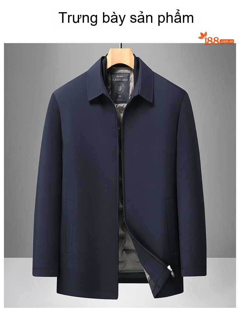 Áo Khoác Phao Lông Vũ Nam Trung Niên Chất Liệu Vải Sữa Tơ Có Thể Tháo Rời Màu Xanh Navy chi tiết 12