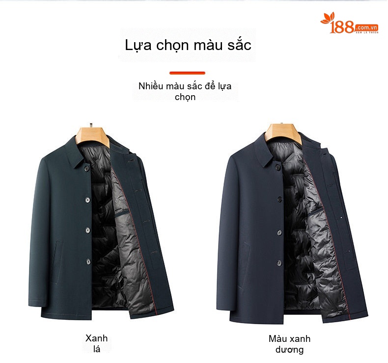 Áo Khoác Phao Lông Vũ Nam Trung Niên Cổ Bẻ Kiểu Dáng Áo Vest Dáng Dài Màu Xanh Navy chi tiết 10