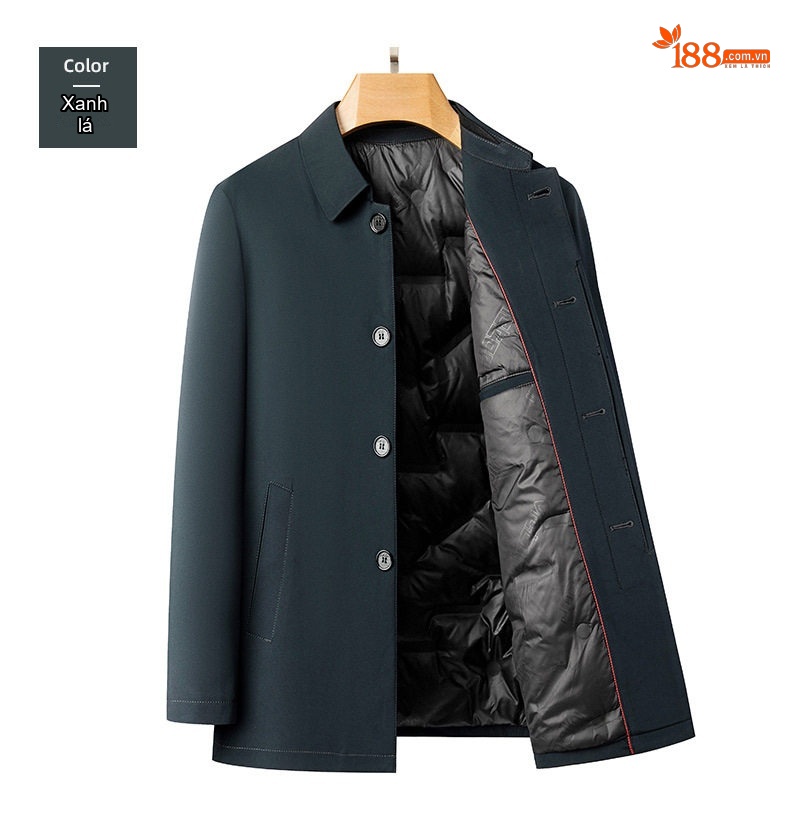 Áo Khoác Phao Lông Vũ Nam Trung Niên Cổ Bẻ Kiểu Dáng Áo Vest Dáng Dài Màu Xanh Navy chi tiết 16