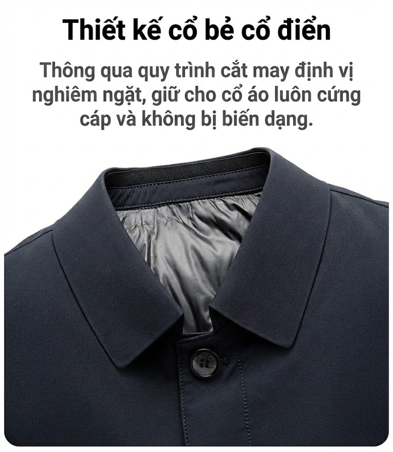 Áo Khoác Phao Lông Vũ Nam Trung Niên Cổ Bẻ Kiểu Dáng Áo Vest Dáng Dài Màu Xanh Navy chi tiết 4