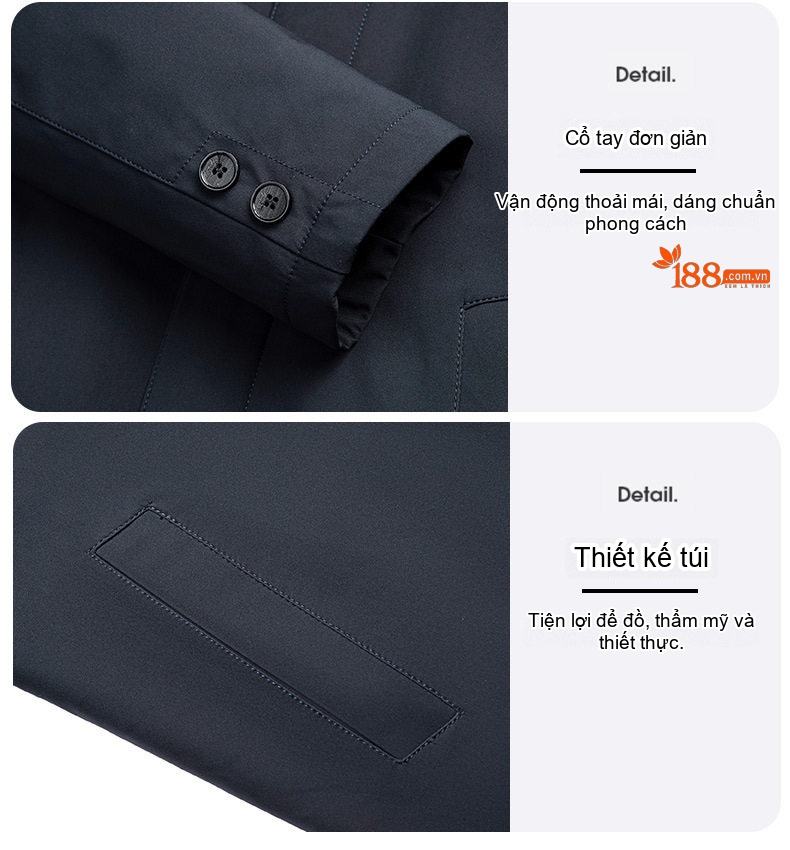 Áo Khoác Phao Lông Vũ Nam Trung Niên Cổ Bẻ Kiểu Dáng Áo Vest Dáng Dài Màu Xanh Navy chi tiết 5