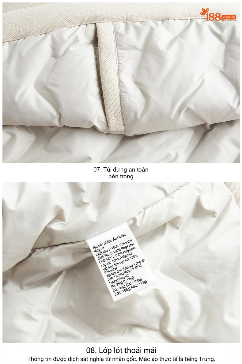 Áo Khoác Phao Nam 50 Lông Vịt Kiểu Dáng Áo Sơ Mi Cổ Bẻ Rộng Rãi Phong Cách Hàn Quốc Màu Trắng Kem, Đen, Xanh Lá chi tiết 25
