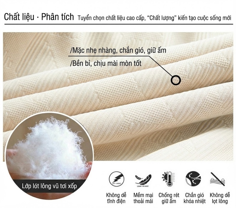 Áo Khoác Phao Nam 50 Lông Vịt Kiểu Dáng Áo Sơ Mi Cổ Bẻ Rộng Rãi Phong Cách Hàn Quốc Màu Trắng Kem, Đen, Xanh Lá chi tiết 7