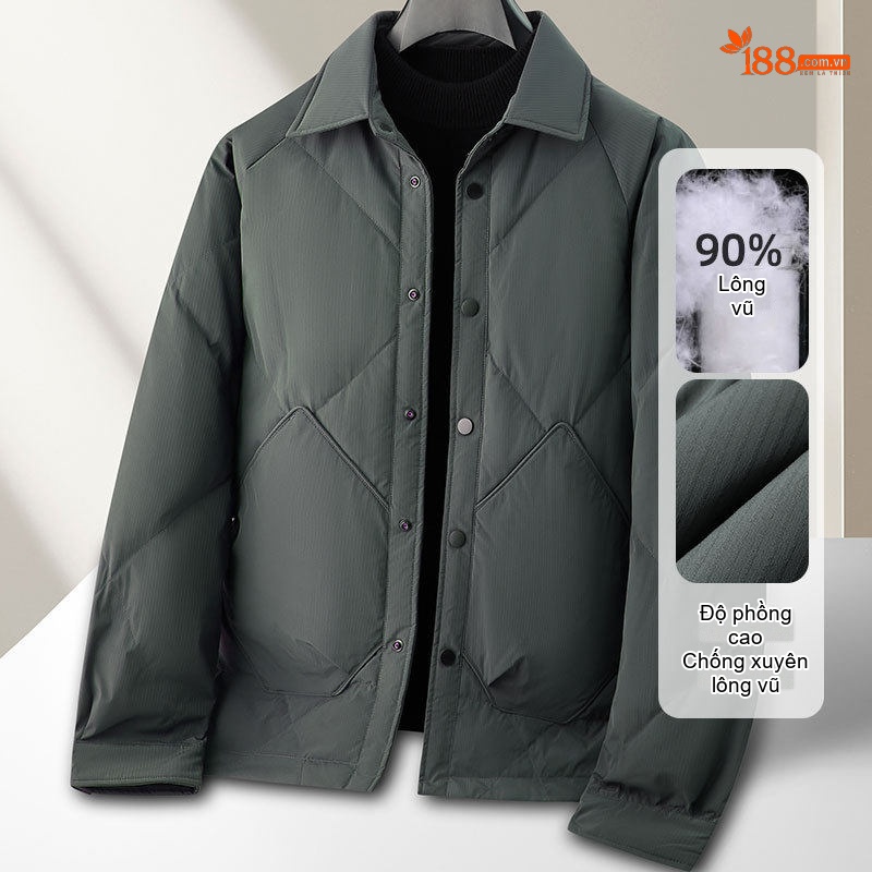 Áo Khoác Phao Nam 90% Lông Vịt Cổ Bẻ Dáng Công Sở Giữ Ấm Màu Đen, Xanh