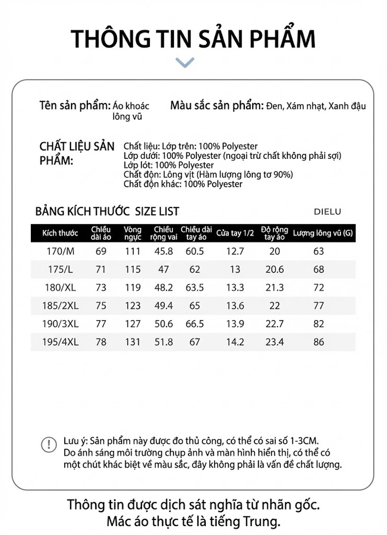 Áo Khoác Phao Nam 90% Lông Vịt Trắng Dáng Áo Sơ Mi Giữ Ấm Chống Gió Màu Đen, Xám, Xanh chi tiết 10