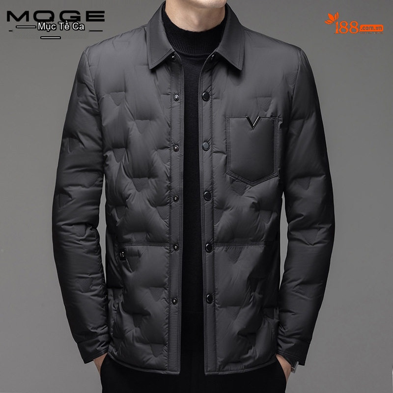Áo Khoác Phao Nam 90% Lông Vịt Trắng Dáng Áo Sơ Mi Giữ Ấm Chống Gió Màu Đen, Xám, Xanh