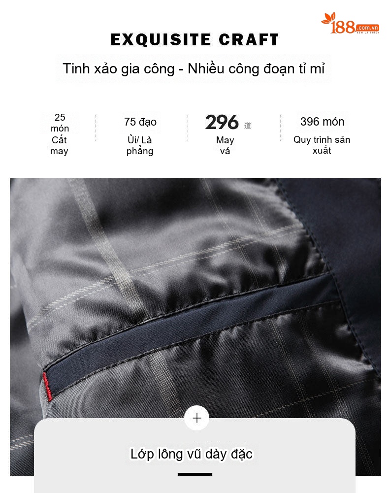 Áo Khoác Phao Nam 90% Lông Vịt Trắng Dáng Sơ Mi Giữ Ấm Màu Đen chi tiết 6
